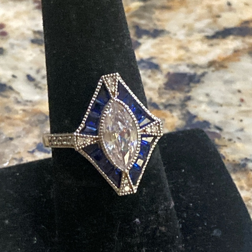 JTV Silver and Blue Geometric Ring